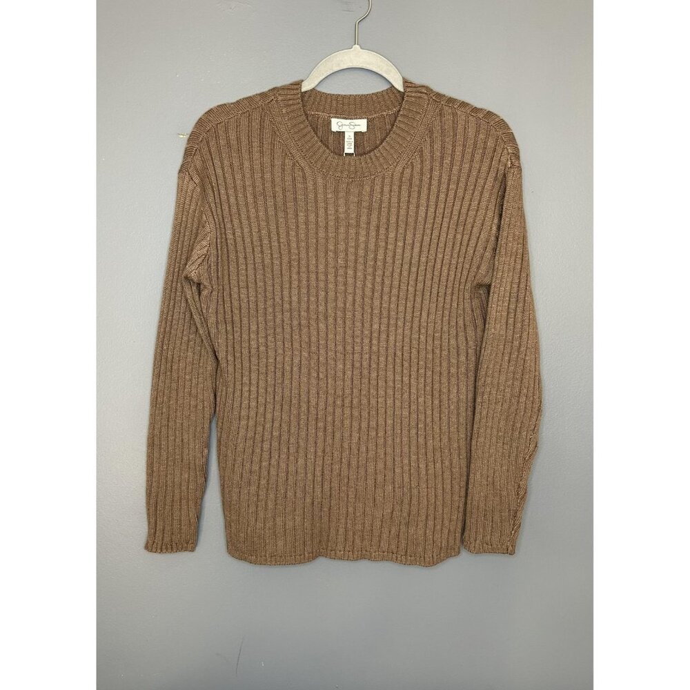 Jessica Simpson Sweater Womens Small Brown Ribbed Pullover Long‎ Sleeve Knit Top